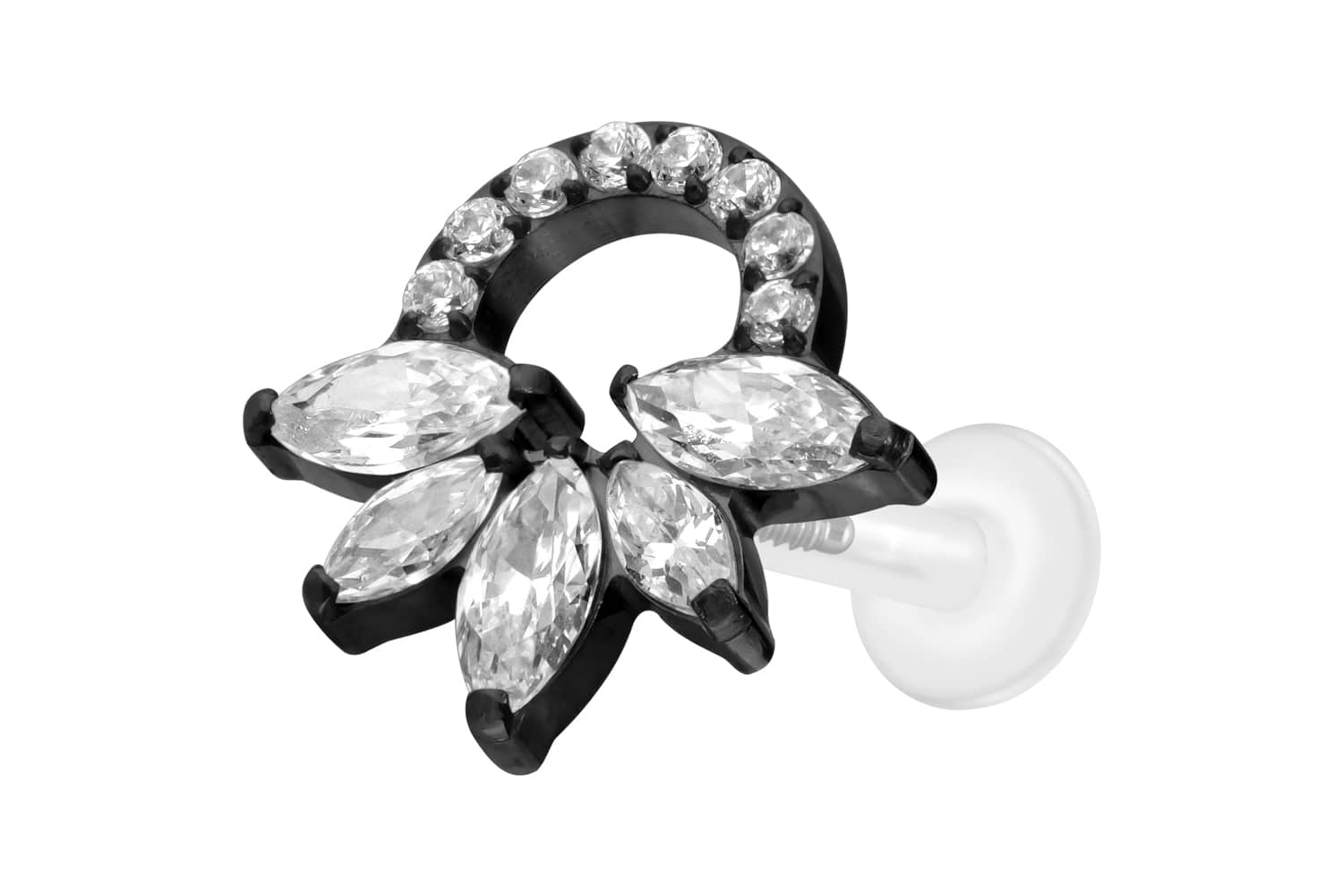 PTFE Labret Piercing mit Innengewinde + Titan-Aufsatz KRISTALLRASSEL